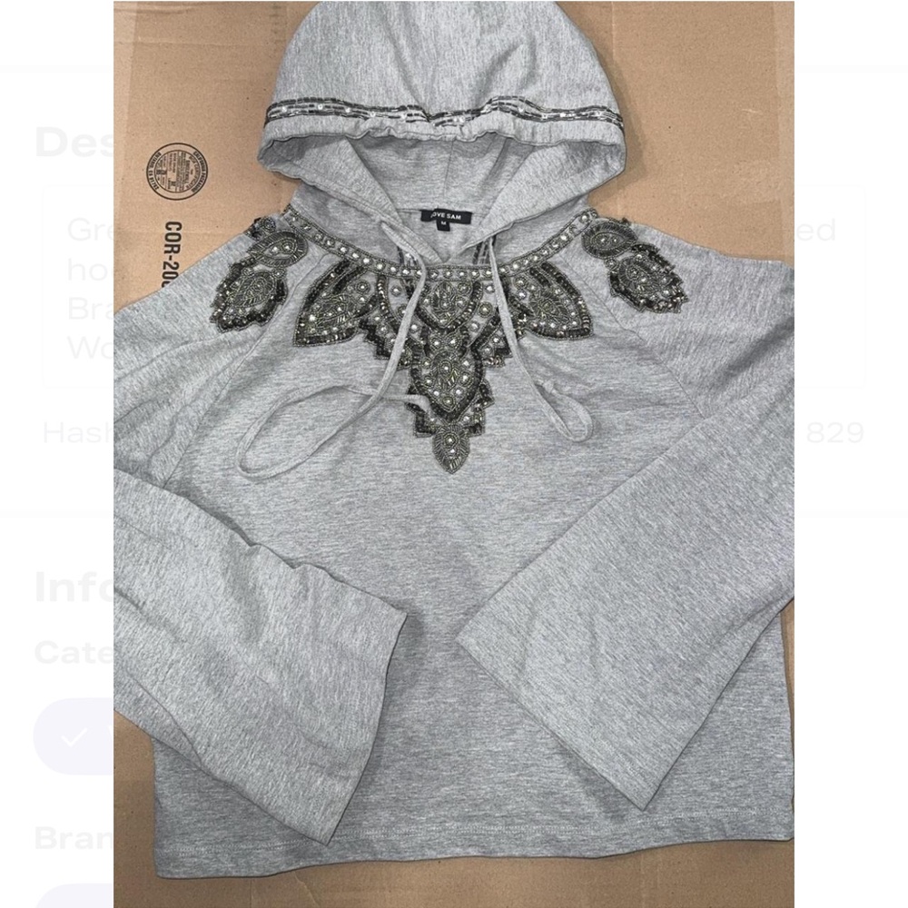 Love Sam Gray Embellished Hoodie medium whimsygoth y2k